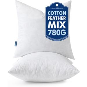 MIULEE Pillow Inserts 20x20 Inch Set of 2, Feather Mix Polycotton with Cotton Fabric Square Decorative Throw Pillows for Couch Bed Sofa