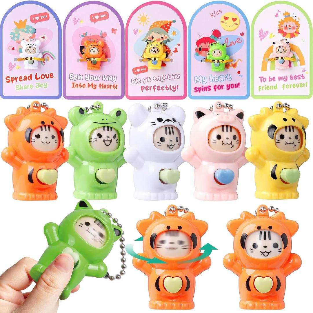30PCS Valentines Day Greeting Cards With Kawaii Face-Changing Toys, Valentines Day Gifts for Kids, School or Classroom Exchange Prizes, Valentines Day Keychain for Boys and Girls, Kids Party Favors