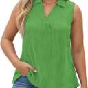 DOLNINE Womens-Plus-Size-Summer-Tank-Tops Dressy V Neck Collared Polo Shirts Casual Sleeveless Tunics Trendy Textured Blouses (4X-Large, 04_green)