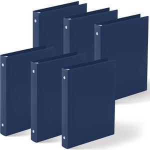 Henoyso 6 Pcs 1 Inch Mini 3 Ring Binders Fits 5.5 x 8.5 Paper, Holds(Capacity 200 Sheets), Plastic Flexible Three Round Rings Small Dark Blue A5 Binders Bulk for School, Office Use, Photo Album