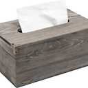 Liry Products Rustic Gray Distressed Wood Facial Tissue Paper Box Metal Corner Brackets Hinge Lid Top Cover Torched Wooden Holder Standard Size Rectangular Napkin Dispenser Bathroom Kitchen Bedroom