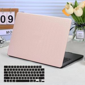 Funut for MacBook Air 13.6 inch Case M5 M4 M3 M2 2022-2024 2025 2026 Release A3449 A3240 A3113 A2681 with Touch ID, MacBook Air 13 M5 Crocodile Leather Hard Shell Case & Keyboard Cover,Pink
