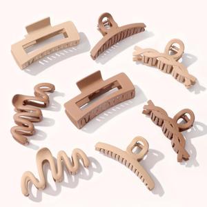 Matte Non-Slip Large Hair Clips for Women 8PCS (4 Beige+4 Khaki), Durable Claw Clips for Women/Girls | Gift-Ready Neutral Hair Accessories for Daily & Special Occasions