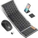 Foldable Keyboard and Mouse 2.4G Wireless + Dual Bluetooth, Portable Keyboard Mouse for Business Travel, OMOTON Rechargeable Ergonomic Design for iPad Android Tablet MacOS Windows Laptop, Space Grey