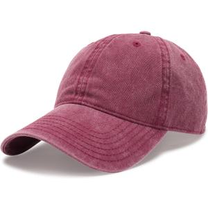 FURTALK Unisex Vintage Cotton Washed Distressed Baseball Caps Unstructured Low Profile Adjustable Dad Hat (Medium-Large, Winered)