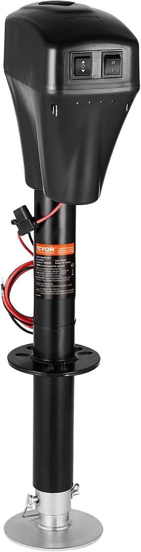 VEVOR Electric Trailer Jack, 5000 lbs, Heavy Duty RV Electric Power Tongue Jack with 2 Way Connector, Manual Crank Handle & Weatherproof Jack Cover, 10"-28.3" Lift, for RVs, Trailers & Campers, Black
