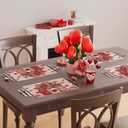 XCHI Roses Flowers Love Hearts Vase Valentines Day Placemats Set of 4 Table Mats for Party Home Kitchen Dining Table Decorations 12x18 Inch