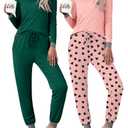 Frcdaunrs Pajama Set Pack for Women 2 Piece Long Sleeve Sleepwear Tops and Heart Printed Pants Soft Loungewear Ladies Pjs Set