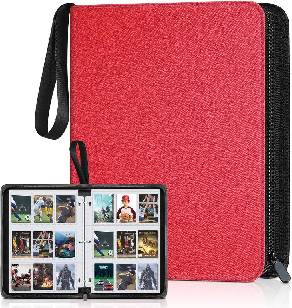900 Pockets Card Binder, Trading Card 9 Pocket Durable Card Holder Album, Baseball Card Protectors for MTC,TCG, Game Cards, Sports Cards (Red)