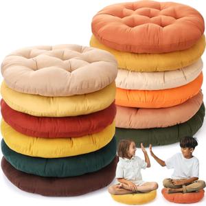 Fumete 12 Pcs Floor Pillows Cushions Seating 16 x 16 Inches Color Round Seat Reading Floor Chair Cushions for Kids Adults Classroom Home School Playing Supplies(Warm Color)