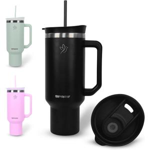 Sipraw Tumbler with Handle, Insulated Tumbler with Lid and Straw, Stainless Steel Travel Coffee Mug, Hot and Cold Tumbler, Perfect for Camping, Travelling & Gifting, 40oz, Black