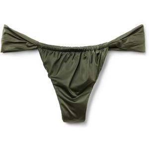 CALZEDONIA Woman's String Brazilian Swimsuit Bottom Shiny Satin (Large, Green - Dark Green)