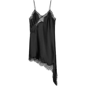 Women's Satin Lace Dress Asymmetric Cocktail Mini Dress Layering Essentials Elegant Dresses Date Night Outfits (Black, S)