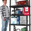 IRIS USA 5-Shelf Heavy Duty Plastic Storage Shelves, 750lb Capacity, 73" H x 36" W x 18" D, Large Modular Shelving Unit Storage Organizer for Garage, Home, Warehouse & Gym, Storage Rack - Black, 5 Tier | 18"d X 36"w X 73"h