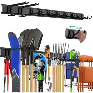 "64 Garage Tool Organizer Wall Mount - Heavy Duty 750lbs Metal Storage Rack, Easy Install Adjustable Hooks for Garden Tools Brooms