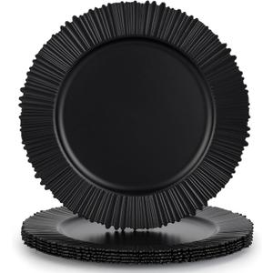 13" Line Black Charger Plates, Classic Chargers for Dinner Plates, Reusable Plastic Table Setting Bulk Event, Party, Wedding, Festival, Baby Shower