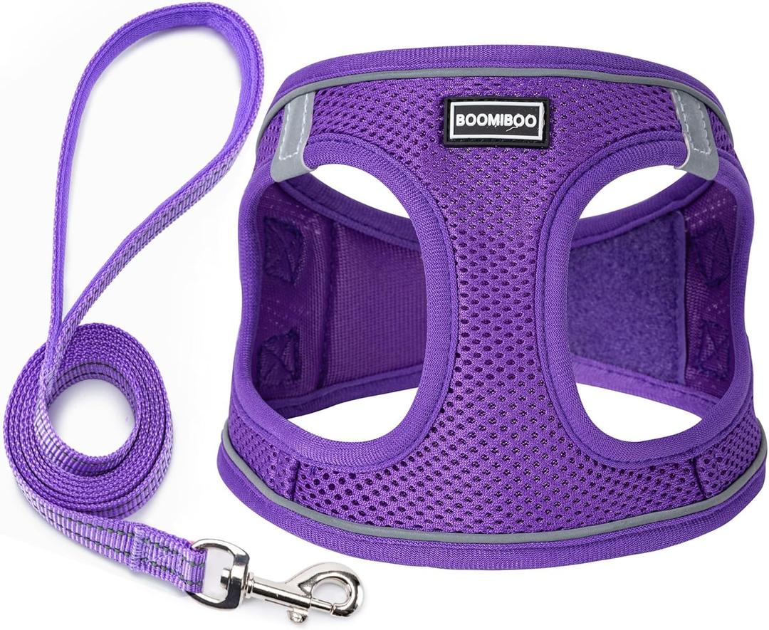 Dog Harness with Leash Set, No Pull Adjustable Reflective Step-in Puppy Pet Vest Harnesses for Small Medium Large Dogs and Cats,Purple L