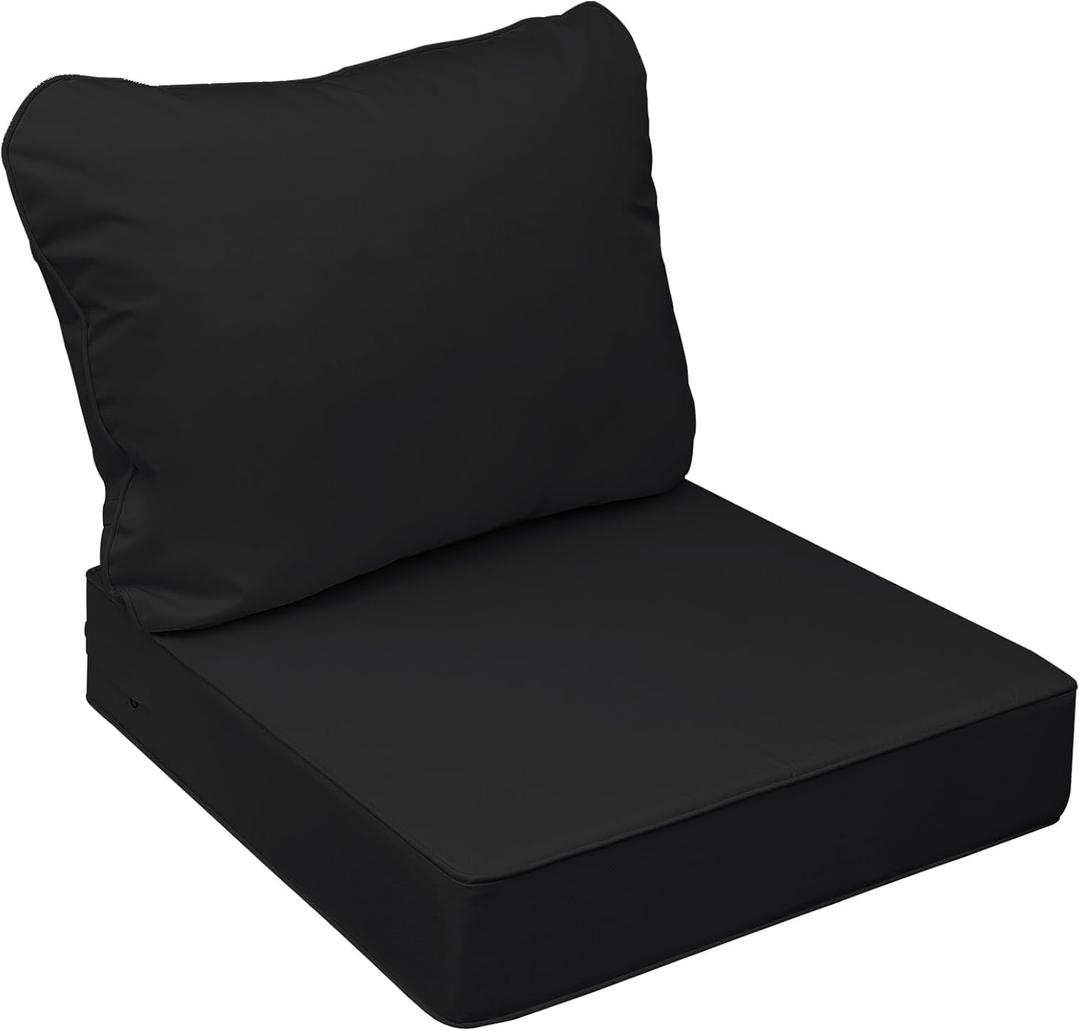 AAAAAcessories Outdoor Seat Cushions for Chairs, Fade-Resistant, Waterproof Patio Furniture Replacement Cushions, 21" x 21" x 3" + 21" x 17", Charcoal Black