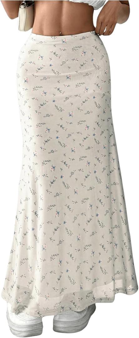 Milumia Women's Ditsy Floral High Waist Bodycon Skirt Summer Fishtail Long Skirts (M)