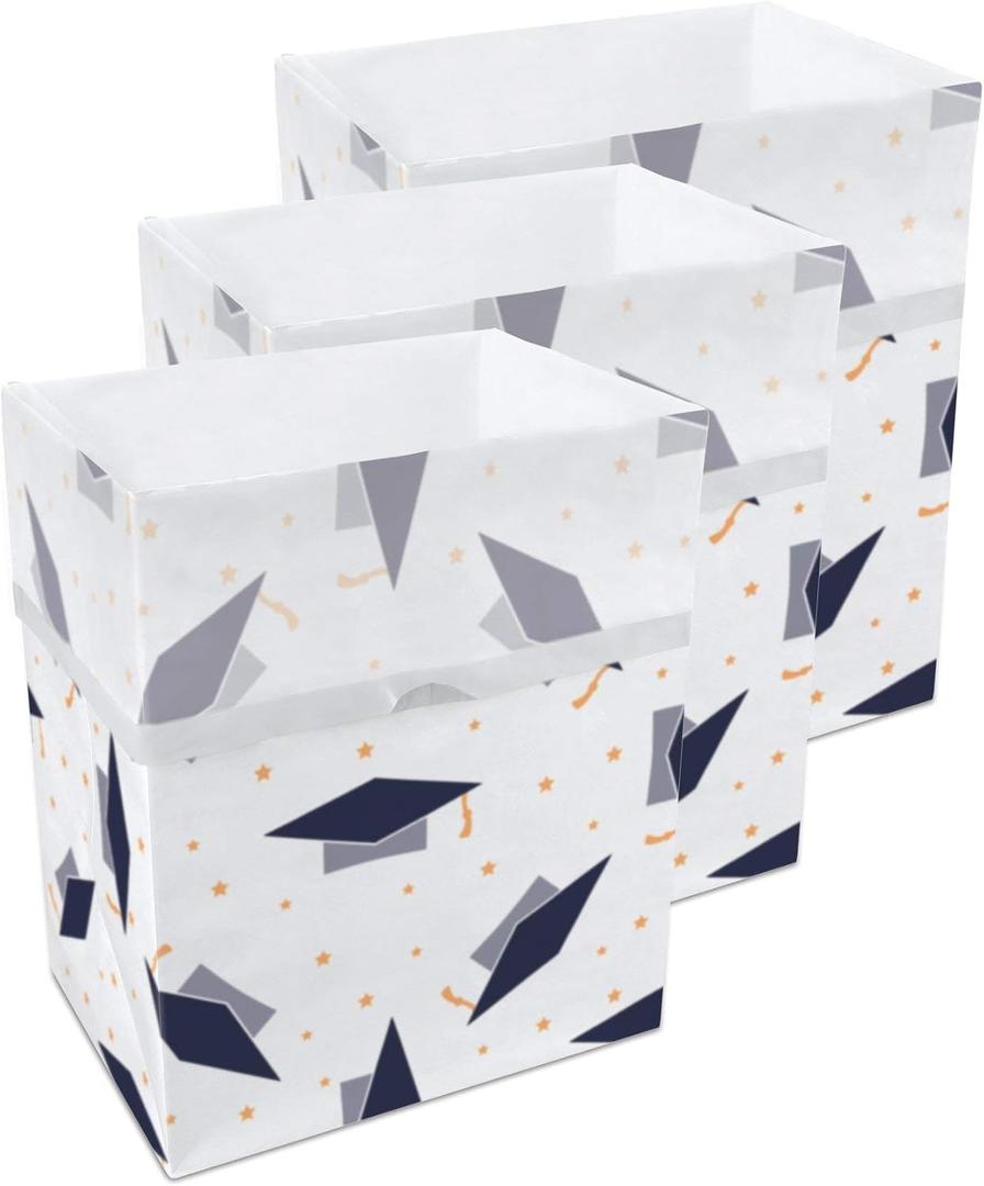 Clean Cubes 13 Gallon Disposable Pop-Up Trash Cans (3-Pack) with Fitted Bags Foldable Garbage & Recycling Bins for Parties, Events & Kitchen (Graduation, 17" H x 13.5" W x 10" D)