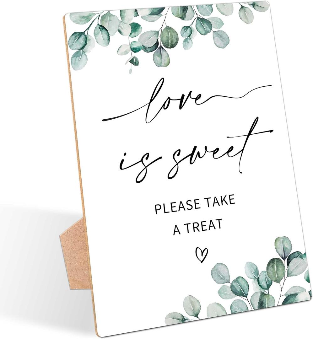 Love is Sweet Sign, Greenery Wedding Ceremony Sign, Pack of 1 Wooden Tabletop Sign with Stand, Wedding Supplies, Engagement and Reception Wedding Decorations - LD25