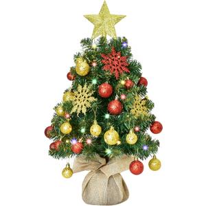 HOYECHI 24" Mini Christmas Tree - Small Tabletop Artificial Xmas Tree with Lights, Star Treetop, Ornaments Balls, DIY Decorations - Green & Gold