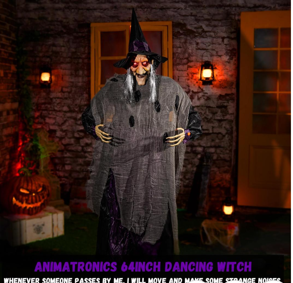 ELAMAS Animatronics 64 inch Dancing Witch Halloween Decorations - Sound Activated with Creepy Sound, Spooky Move, Light Up Eyes, Haunted House Scary Decor Horror Prop for Indoor, Outdoor, Yard Lawn