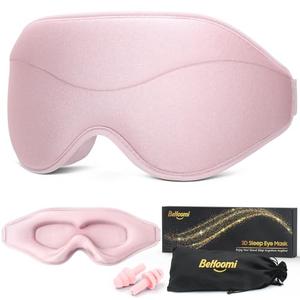 BeHoomi Sleep Mask, Premium Eye Mask for Sleeping, Total Blackout, Super Soft Comfort, Adjustable Fit, Upgraded 3D Ergonomic Designed Sleeping Mask for Home, Office, Travel, Meditation, Yoga, Pink