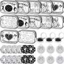 36 Pcs Volleyball Gifts for Girl 12 Black White Volleyball Makeup Bag Bulk Bow Cosmetic Bag Sport Team Gifts with 12 Sport Hair Scrunchies 12 Round Portable Folding Brush Mirror for Team