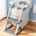 Potty Training Seat with Step Stool Ladder, Toddler Toilet Seat for Boys Girls, Adjustable 6 Heights Fits Round & Elongated Toilets, Anti-Slip Pads & Leak-Proof Guard