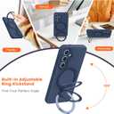 Liquid Silicone Case for Samsung Galaxy S25 with Magnetic Stand, Mil-Grade Drop Shockproof, Full Camera Protection Anti-Scratch Microfiber Lining Silicone Phone case, Dark Blue