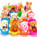 NEWBEA 12 Pack Prefilled Easter Eggs with Stuffed Animals,3.15" Plastic Easter Eggs Filled with Toys,Perfect for Kids