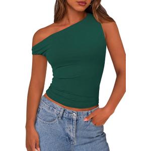 PRETTYGARDEN Women's Off The Shoulder Crop Top - Chic Asymmetrical Going Out Tops for Summer 2026, Slim Fitted & Breathable (XL)