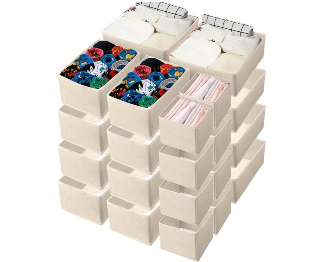 Set Fabric Dresser Drawer Organizer Bins Dividers for Clothes – Nursery Home Bins Fabric Foldable Closet Clothing Wardrobe Storage Box Container Basket for Bras Socks Underwear (Beige)