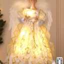 HMASYO Christmas Tree Topper Angel with Timer Lights, 12" Angel Tree Toppers with White Feather Wings, Star Light, Remote Control and USB Power Xmas Treetop Decor for Indoor Office Holiday Party