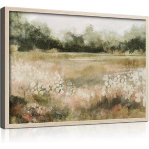 Framed Canvas Wall Art Rustic Field Landscape Print Vintage Poster Country Nature Picture Gallery Artwork Living Room Bedroom Office farmhouse Apartment 12X16 Inch Ready to Hang (16L" x 24W")