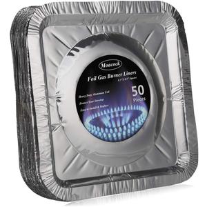MOACOCK 50 Pack Aluminum Foil Square Stove Burner Covers Disposable Heavy Thick Quality Bib Liners Drip Pans Gas Range Top Protectors 8.5