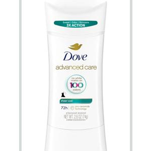 Dove Advanced Care Antiperspirant Deodorant Stick Sheer Cool for Soft, Resilient Skin, with 72-Hour Sweat & Odor Protection, 2.6 oz