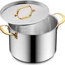 BEZIA 8 Qt Stainless Steel Stock Pot with Lid, Induction Ready Large Soup Pot with Lid, Tri-ply Bottom for Even Heat, Kitchen Cooking Pots for Pasta, Soup, Spaghetti