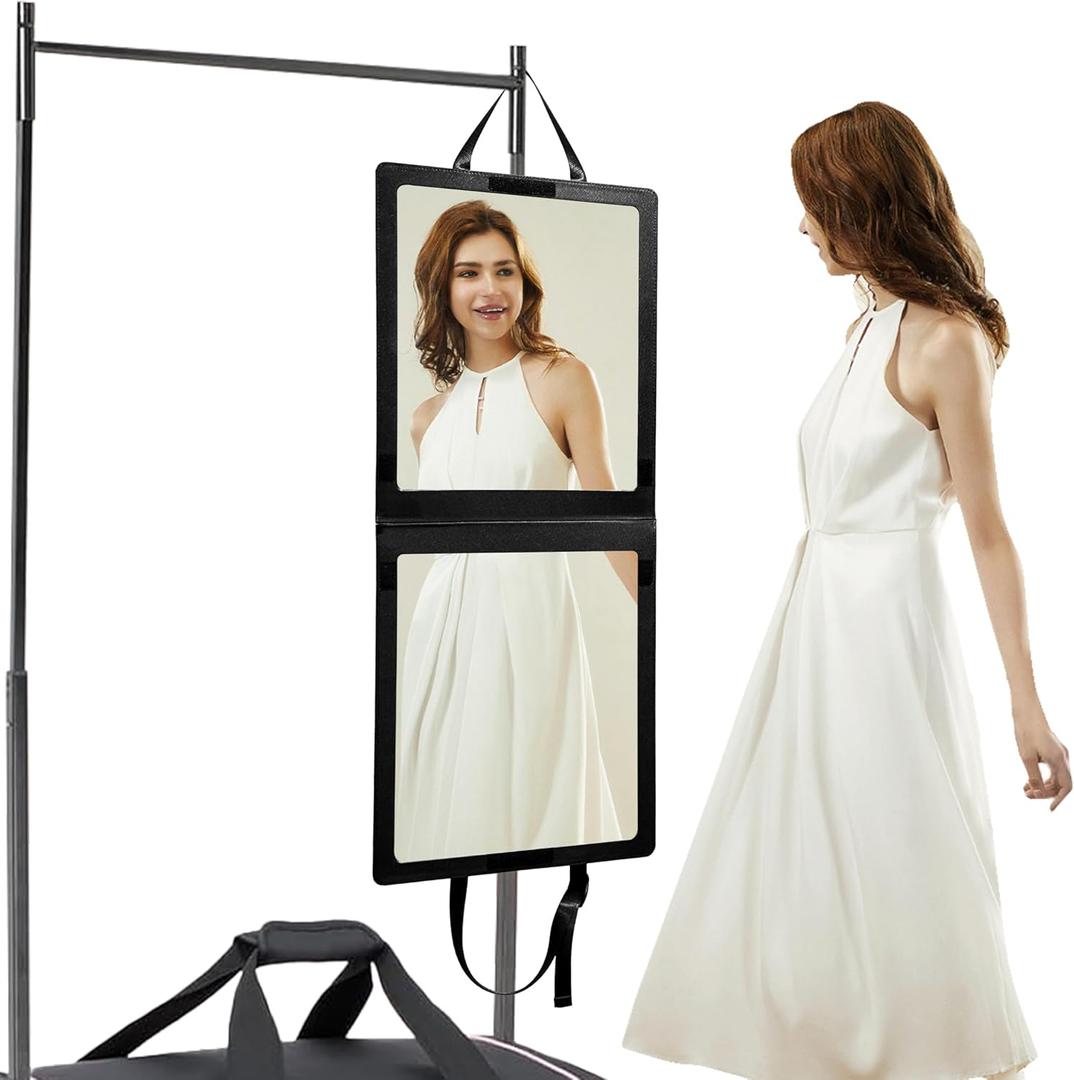 Foldable Camping Travel Mirror, 33 x 13 Hanging Shatterproof Full Length Mirror for Camping, RV Travel, Dorm Room, Portable Dance Practice Mirrors - Black