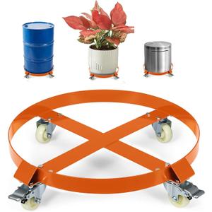 Garvee 55 gal Drum Dolly with Labor-Saving Handle,1200 LBS Capacity, Oil Drum Cart with Smooth-Rolling Wheels & Brake Wheels, Heavy Duty q235 Steel Barrel Drum Dollies for Garages Warehouse Workshop (Orange)