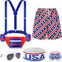 Mepase Patriotic Fanny Pack Outfits for Men USA American Flag Fanny Pack Beer Belt Short Sunglasses Wristband Headband(Small)