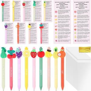 36 Set Fruit Religious Gifts Christian Pens with Fruit of The Spirit Bookmarks for Kids Spiritual Bible Verse Pens Bulk Classroom Gift for Students Church Vacation Bible School Gifts