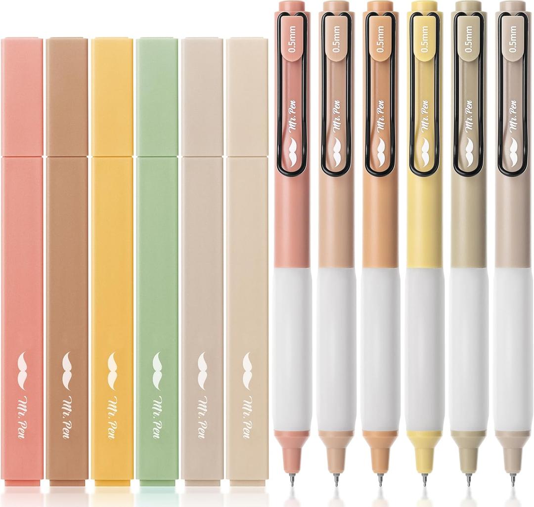 Mr. Pen- Aesthetic Highlighters and Gel Pens, 12 Pack, Assorted Color Bible No Bleed, Black Ink, Highlighter Pens for Bibles (Earthy)