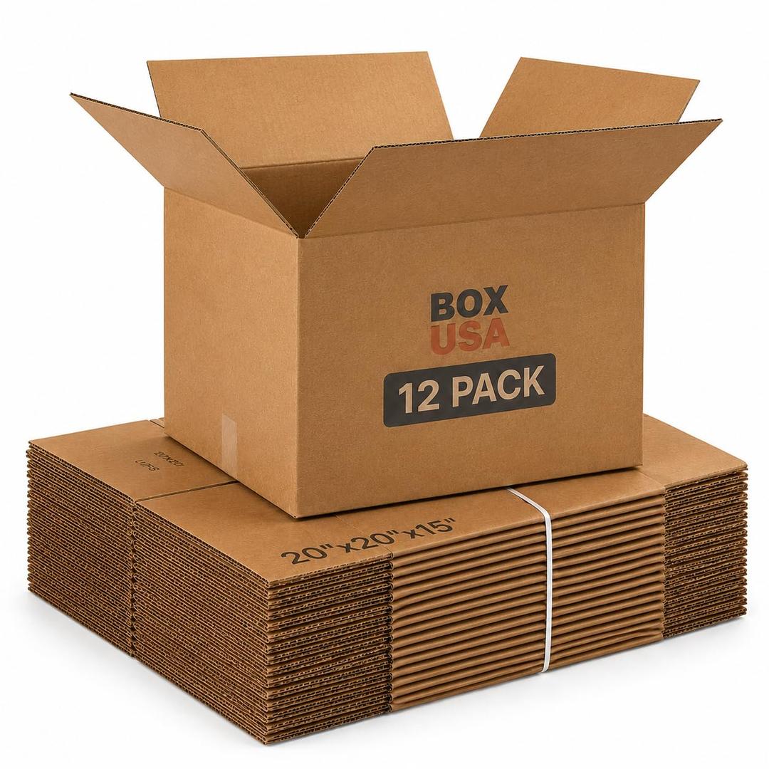 BOX USA Moving Boxes Holds 65lbs, 20"L x 20"W x 15"H (12-Pack) Large - Corrugated Cardboard Box for Shipping, Mailing, Packing, Packaging and Storage