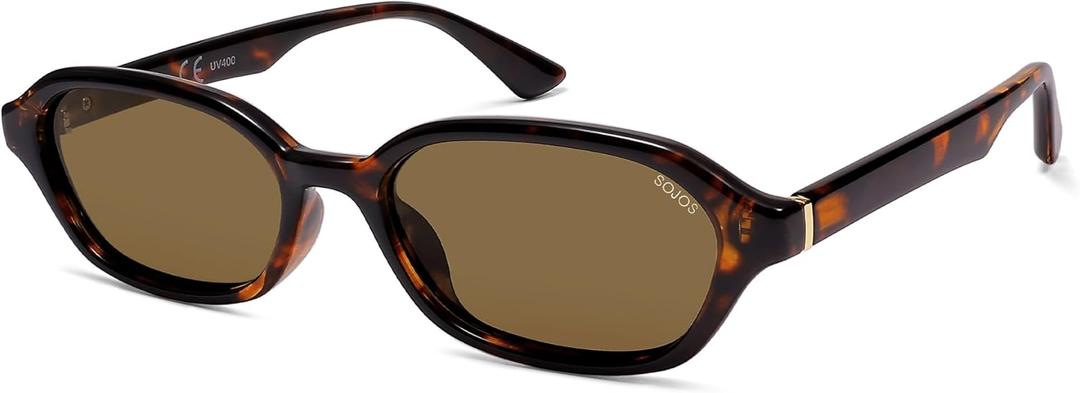 SOJOS Retro Rectangle Polarized Sunglasses for Women Men Trendy Hexagon Narrow Chic Y2K Sunnies SJ2629 (Tortoise/Brown)