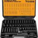3/8'' Drive Impact Socket Set - 50-Piece Shallow & Deep Socket Set Metric and Standard Full with Universal Joint, Extension Bar, 1/2 to 3/8 Reducer, Hex Shank Socket Adapter, Ratchet Handle
