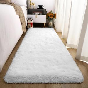 Merelax Soft Area Rug Fluffy Rugs for Living Room Bedroom Decor, 2x6 Runner Rug for Hallway, Shag Furry Bedside Rug Indoor Accent Floor Carpet, Non-Slip Plush Rug for Nursery Kids Room Dorm, White