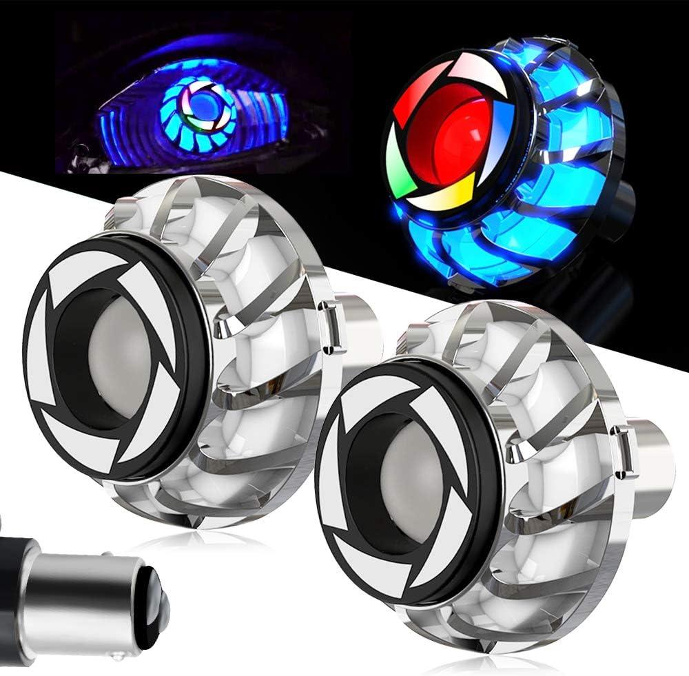1.9inch Motorcycle Tail Light with Turn Signals BAY15D 1157 LED Bulbs with RGB Ange Eye.(2-Pack).