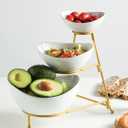 Miamolo 3 Tier Serving Bowls with Stand, Chips and Dip Serving Dishes Set for Entertaining Party, Ceramic Fruit Bowl for Salad Soup Snacks, Microwave & Dishwasher Safe